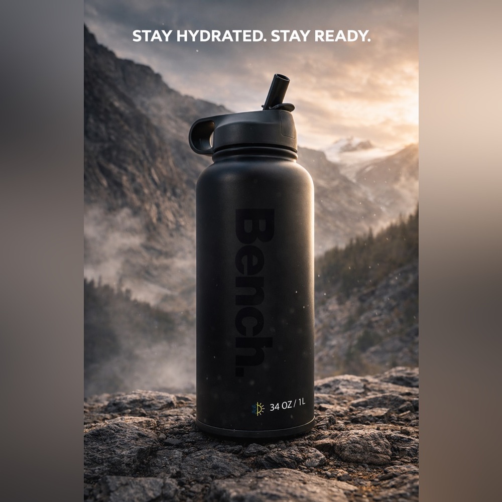 Bench Black Insulated Bottle with Flip Straw